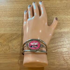 Alpaca Mexico Vintage Pink Silver Abalone Flower Inlay Girls Bracelet